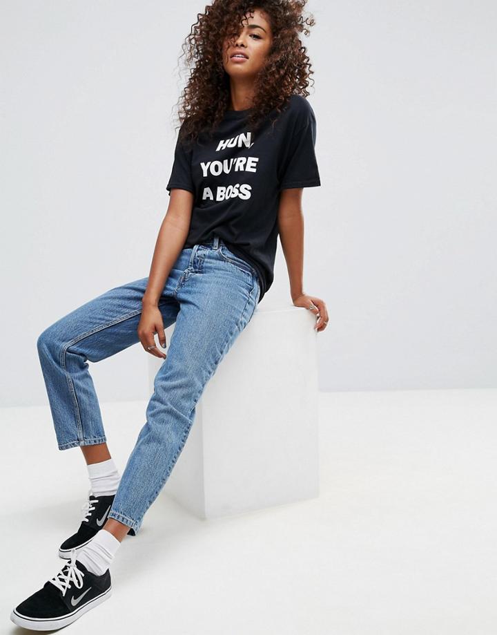 Asos Recycled Florence Authentic Straight Leg Jeans In Mindy Vintage Blue Wash - Blue