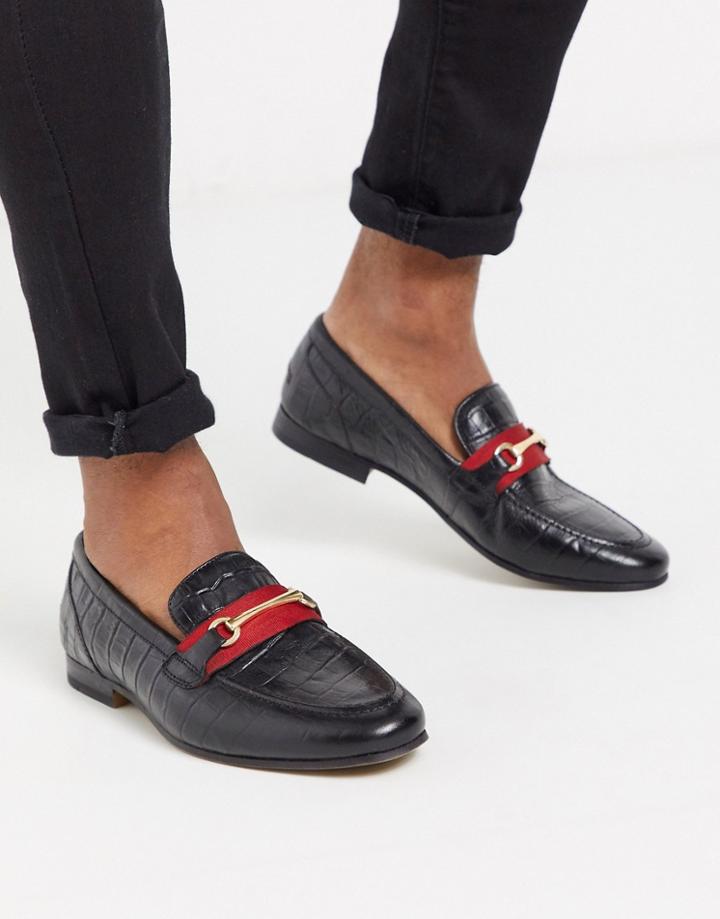 Walk London Glover Bar Loafers In Black Croc