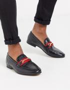 Walk London Glover Bar Loafers In Black Croc