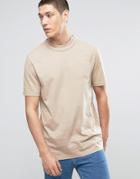 Asos Longline T-shirt In Heavyweight Jersey With Double Neck Detail In Beige - Beige