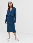 Monki Ribbed Midi Knit Skirt In Blue Two-piece