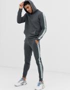 Asos Design Tracksuit Hoodie/skinny Sweatpants With Satin Side Stripe In Washed Black - Black