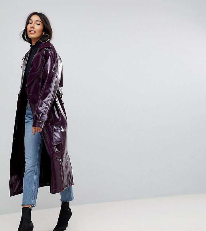 Asos Tall Oversized Trench In Vinyl - Purple