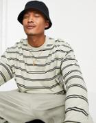 Asos Design Oversized Long Sleeve Shirt With Stripes In Light Green