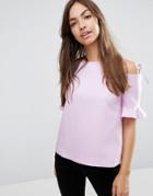 Asos Clean Crepe Cold Shoulder Top With Tie & Ruffle Sleeve - Lilac