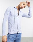Asos Design Muscle Fit Jersey Shirt With Piping Detail In Light Blue-blues