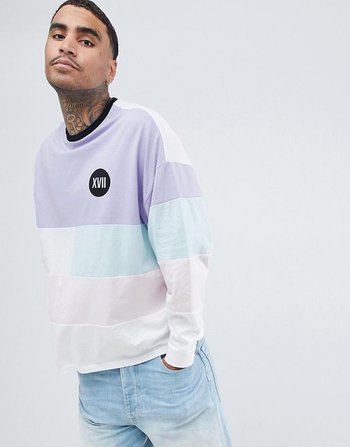 Asos Design Oversized Long Sleeve T-shirt With Pastel Color Block And Numerals Chest Print - Multi