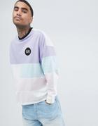 Asos Design Oversized Long Sleeve T-shirt With Pastel Color Block And Numerals Chest Print - Multi
