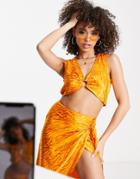 Asos Design Ring Detail Cami Top In Orange Satin Jacquard - Part Of A Set