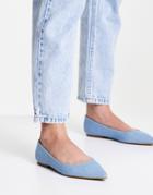 Asos Design Lucky Pointed Ballet Flats In Blue Denim-blues