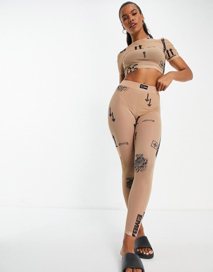 Asos 4505 Mesh Legging In Print-brown