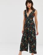 Neon Rose Pinafore Jumpsuit In Botanical Floral-black