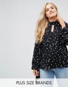 Alice & You Long Sleeve Blouse With Tie Cuffs In Star Print - Black