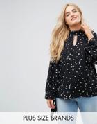 Alice & You Long Sleeve Blouse With Tie Cuffs In Star Print - Black