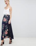 Liquorish Polka Dot And Floral Mixed Print Wrap Maxi Skirt - Multi