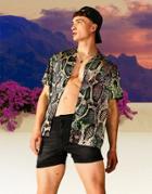 Asos Design Relaxed Revere Shirt In Satin Snake Print - Part Of A Set-black