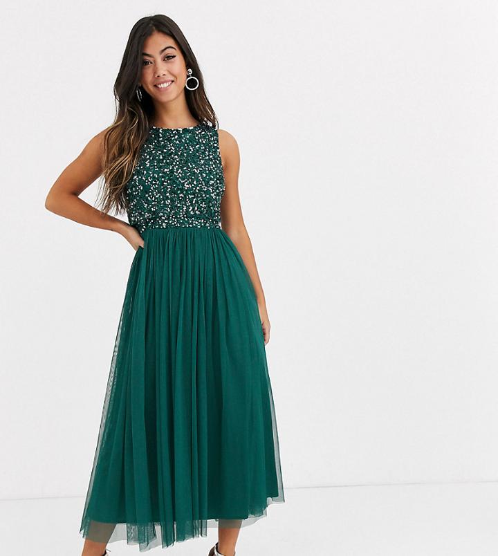 Maya Petite Bridesmaid Delicate Sequin 2 In 1 Midaxi Dress In Green