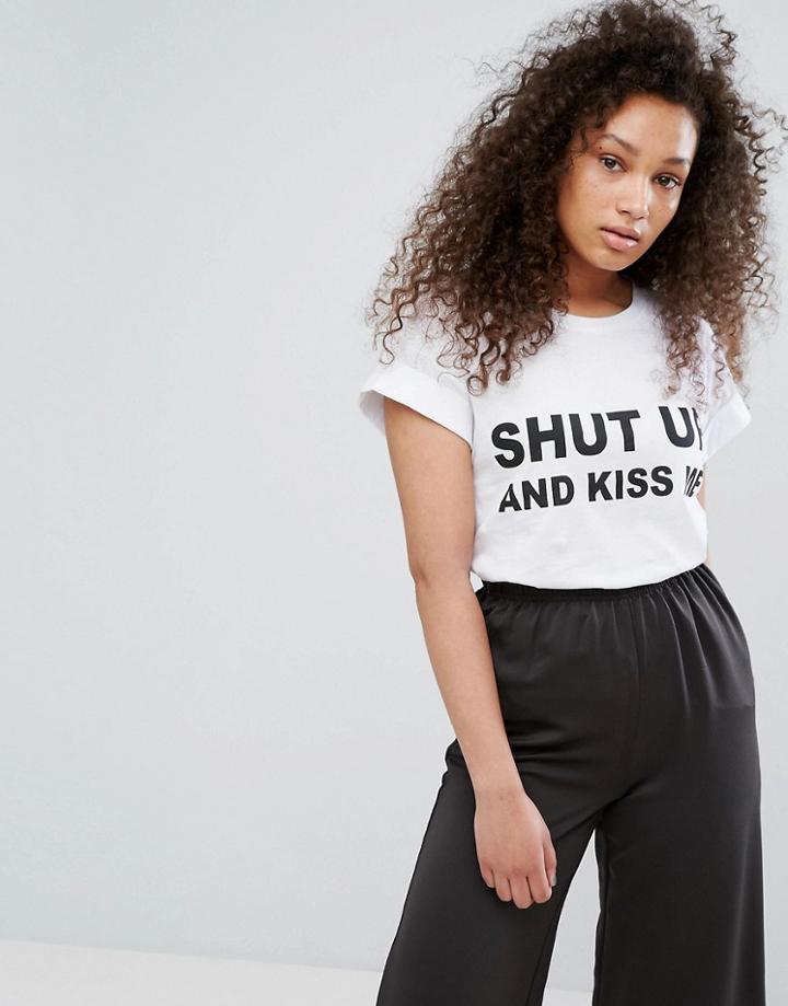 Moss Copenhagen Shut Up And Kiss Me T-shirt - White