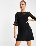 Lipsy Lace Insert A-line Dress In Black