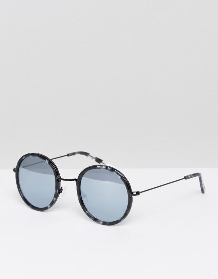 Pala Round Sunglasses With Silver Flash Lens - Black