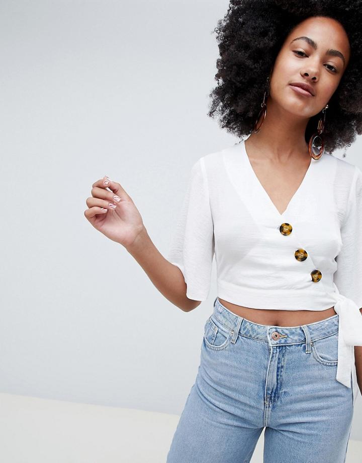 New Look Button Through Wrap Top - Cream