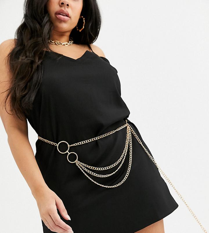 Asos Design Curve Chain Waist And Hip Belt In Gold