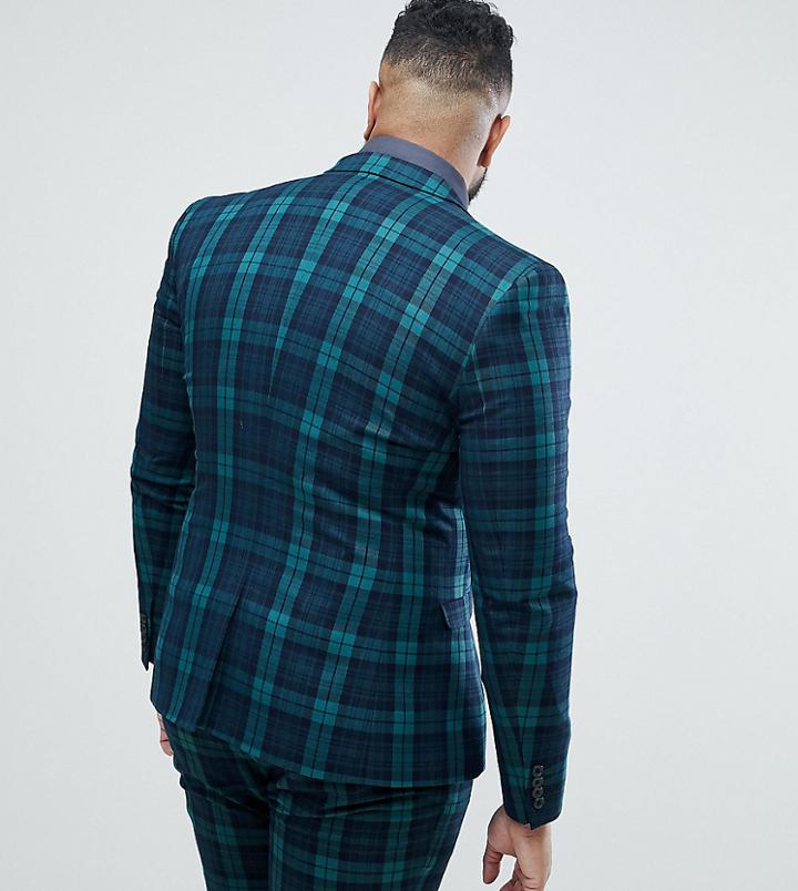 Asos Plus Super Skinny Suit Jacket In Blackwatch Plaid - Green