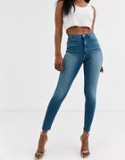 Asos Design High Rise Ridley 'skinny' Jeans In Sea Blue Wash-blues