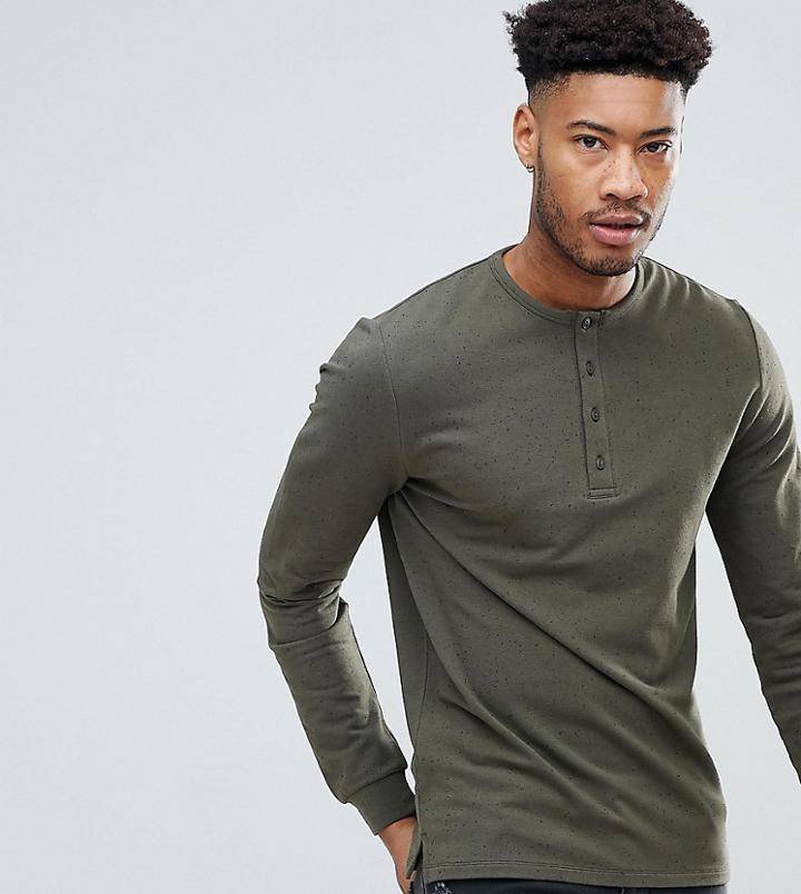 Asos Tall Sweatshirt With Button Neck In Khaki Nepp - Green