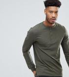 Asos Tall Sweatshirt With Button Neck In Khaki Nepp - Green