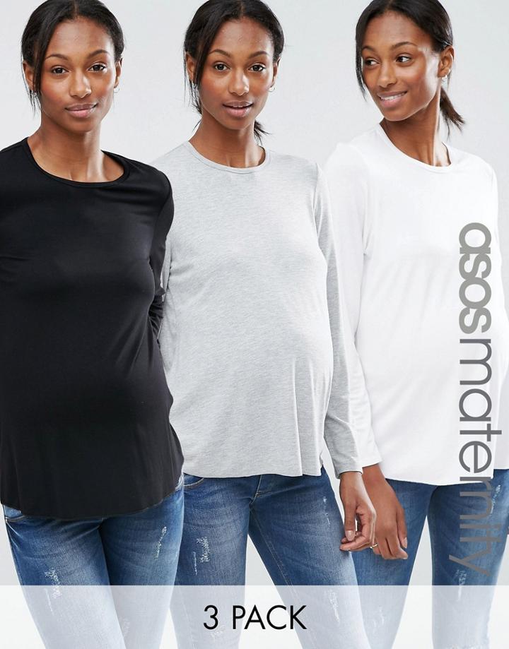 Asos Maternity Crew Neck Top With Long Sleeves 3 Pack - Multi