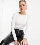 Asos Design Tall Long Sleeve Top With Slash Neck In White