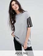 Asos Tall T-shirt With Stripe Sequin Sleeve - Gray