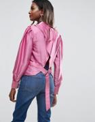 Asos High Neck 80s Blouse With Open Back And D Ring Detail - Pink