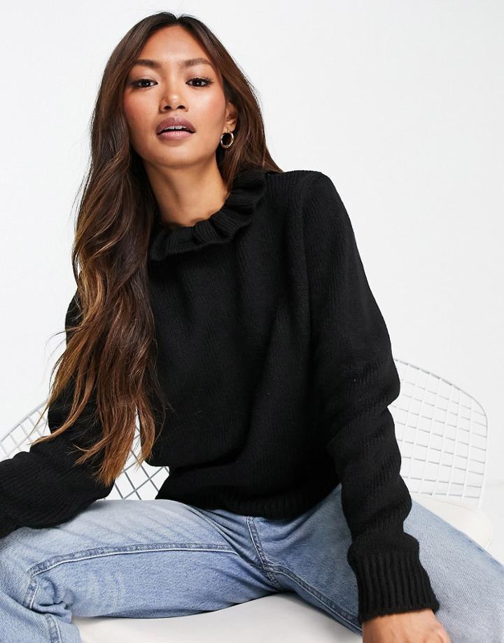 Y.a.s Frill Collar Sweater In Black
