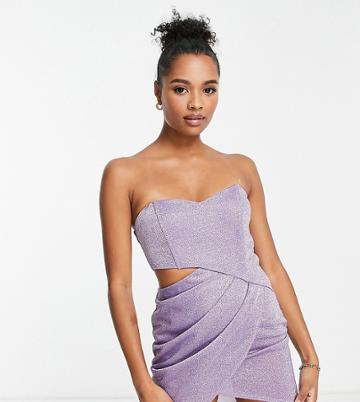 Jaded Rose Petite Wrap Front Bandeau Mini Dress In Pink Sparkle-purple