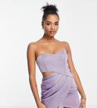 Jaded Rose Petite Wrap Front Bandeau Mini Dress In Pink Sparkle-purple