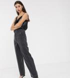 Asos Design Tall Cropped Wide Leg Carpenter Jeans In Washed Black