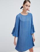 New Look Shift Dress With Ruffle Sleeve - Blue