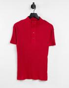 Asos Design Muscle Fit Rib Polo With Open Collar In Red