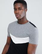 Asos Design Muscle T-shirt With Roll Sleeve And Chevron Color Block In Twisted Jersey - Gray