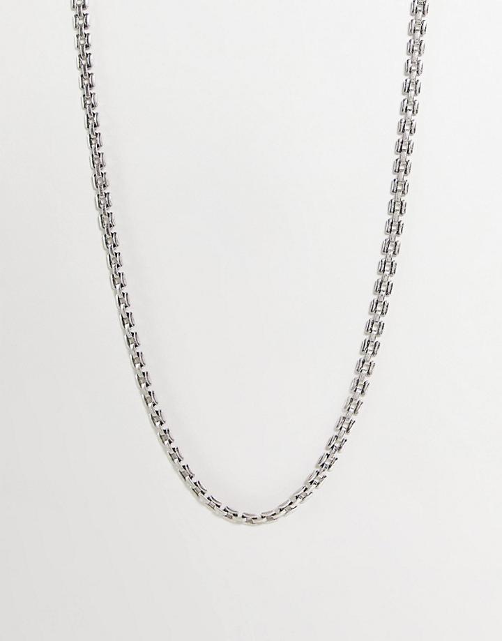 Asos Design Steel Watch Link Neckchain In Burnished Silver