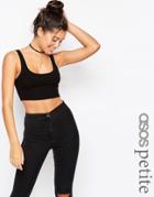 Asos Petite Tank Crop Top In Rib - Black