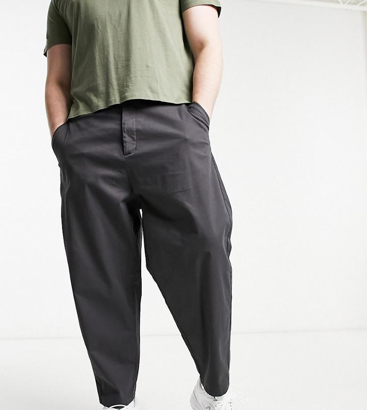Asos Design Oversized Tapered Chino Pants In Charcoal-grey