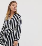 Vero Moda Petite Stripe Longline Belted Shirt-navy