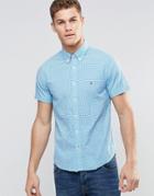 Tommy Hilfiger Shirt In Blue Gingham Check Short Sleeves In Slim Fit Stretch - Blue