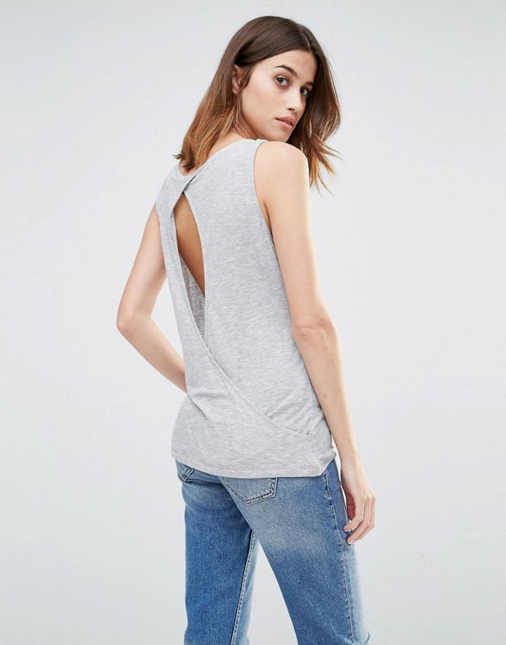 Vila Jersey Drape Back Tee - Light Gray Marl