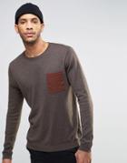 Asos Cotton Sweater With Patch Pocket - Brown