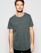 Asos Super Longline Stripe T-shirt With Scoop Neck And Hem With Wash - Jungle Green