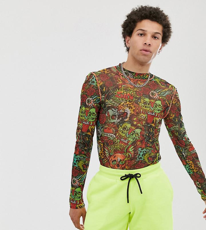 Collusion Mesh T-shirt With Tattoo Print - Multi